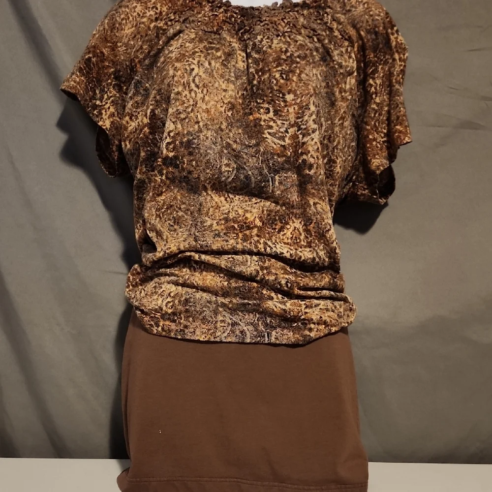 Brown Mini Skirt with Ruched Relaxed Style